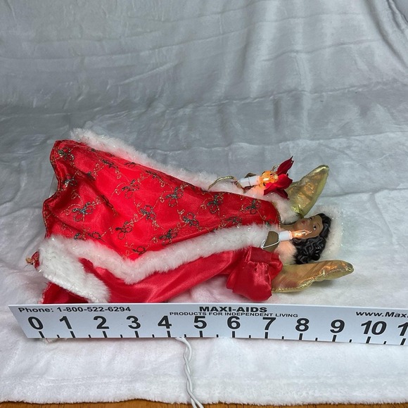 Christmas Dark Skin Angel Tree Topper RED GOLD WINGS LIGHTED African American - Picture 9 of 11